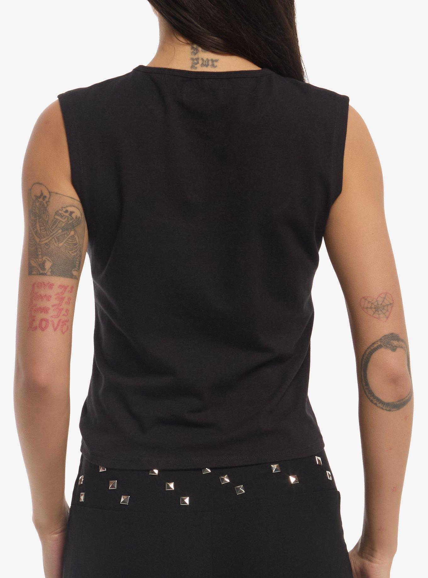 Social Collision Black Mesh Cutout Girls Tank Top, , hi-res