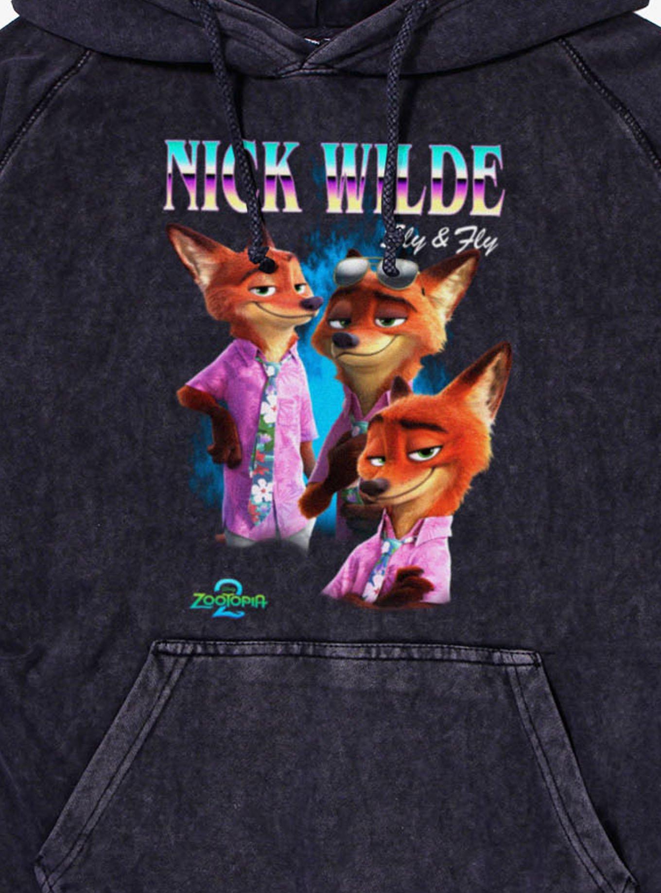 Disney Zootopia 2 Nick Wilde Collage Mineral Wash Hoodie Hot Topic Exclusive, , hi-res