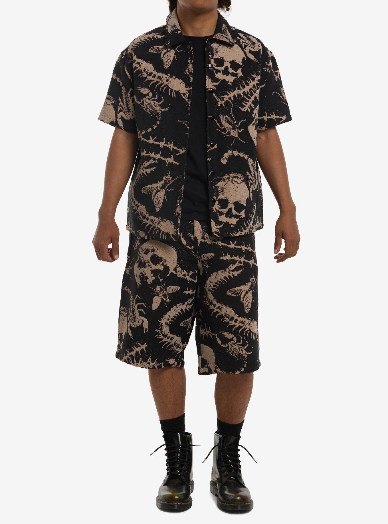Insect & Skull Tapestry Woven Button-Up, , hi-res