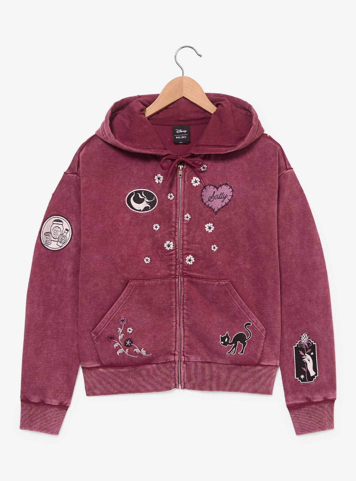 Disney The Nightmare Before Christmas Love You to Death Sally Women's Cropped Zippered Hoodie - BoxLunch Exclusive, BURGUNDY, alternate - view 3
