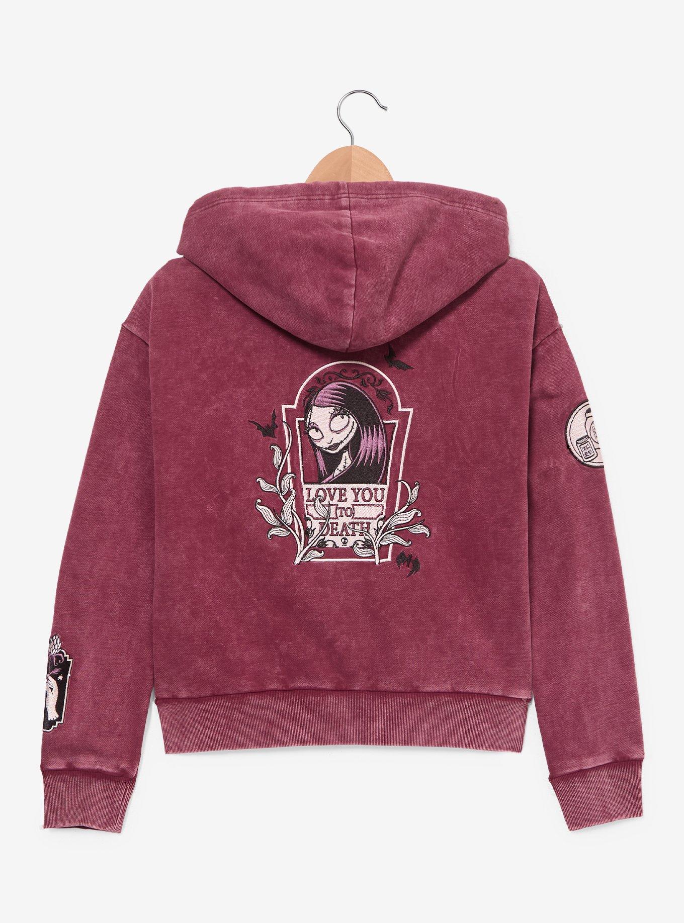 Disney The Nightmare Before Christmas Love You to Death Sally Women's Cropped Zippered Hoodie - BoxLunch Exclusive, BURGUNDY, alternate - view 4