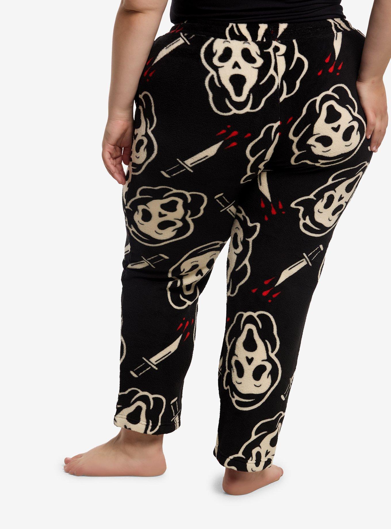 Ghost Face Mask Fuzzy Pajama Pants Plus Size, , hi-res