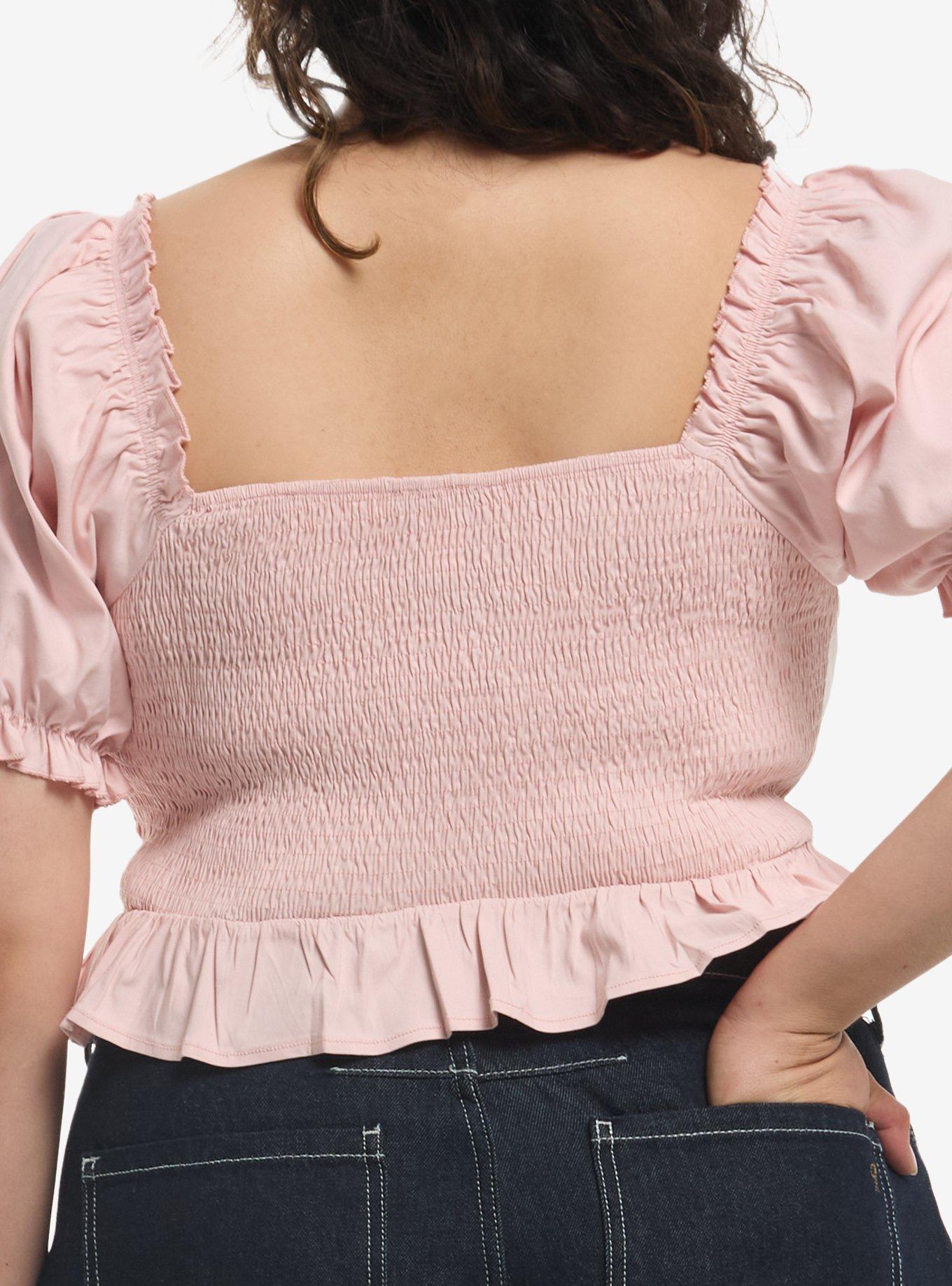 Sweet Society Pastel Pink Puff Sleeve Girls Crop Top Plus Size, , hi-res