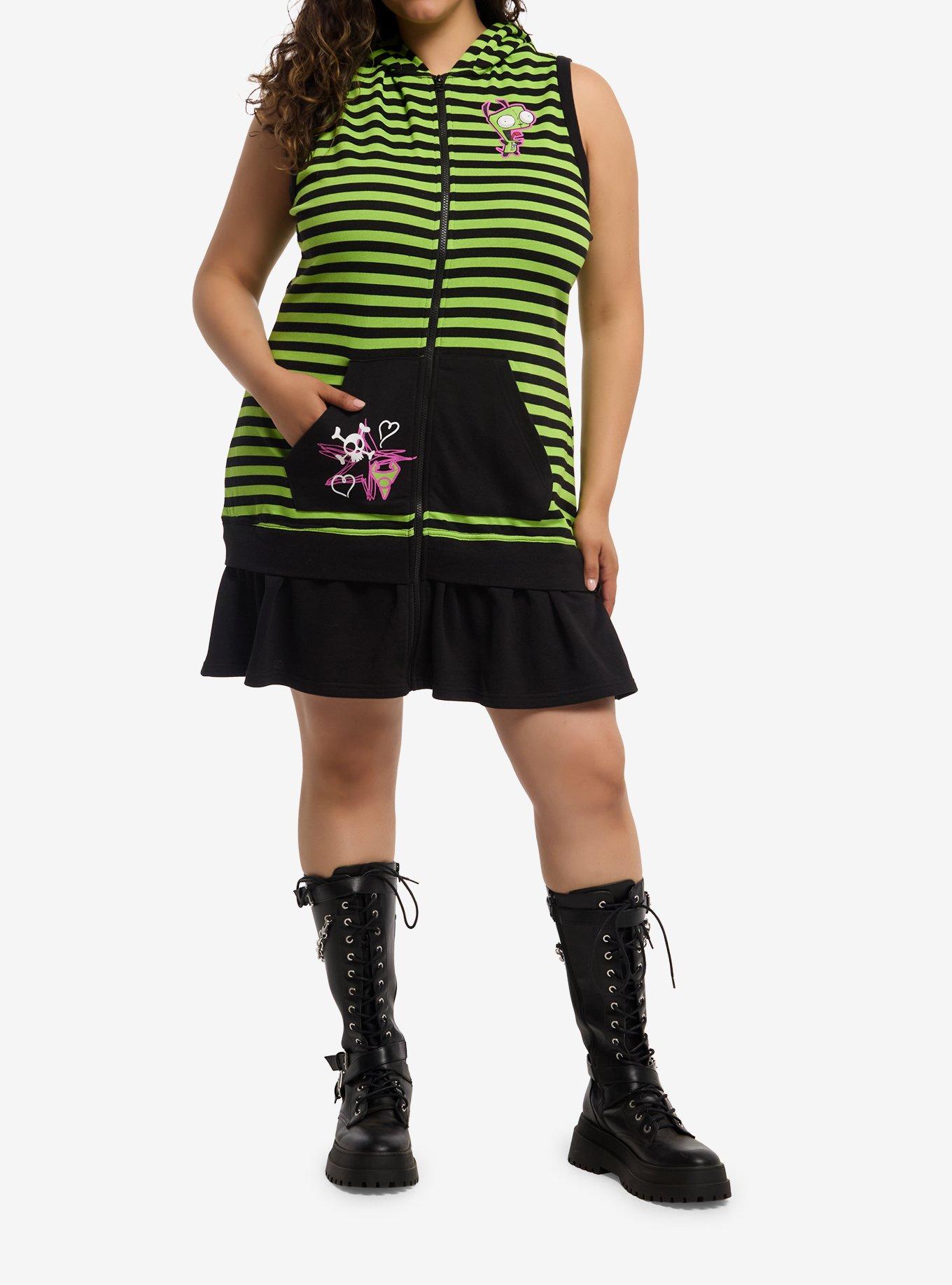 Invader Zim GIR Stripe Hoodie Dress Plus Size, MULTI, alternate