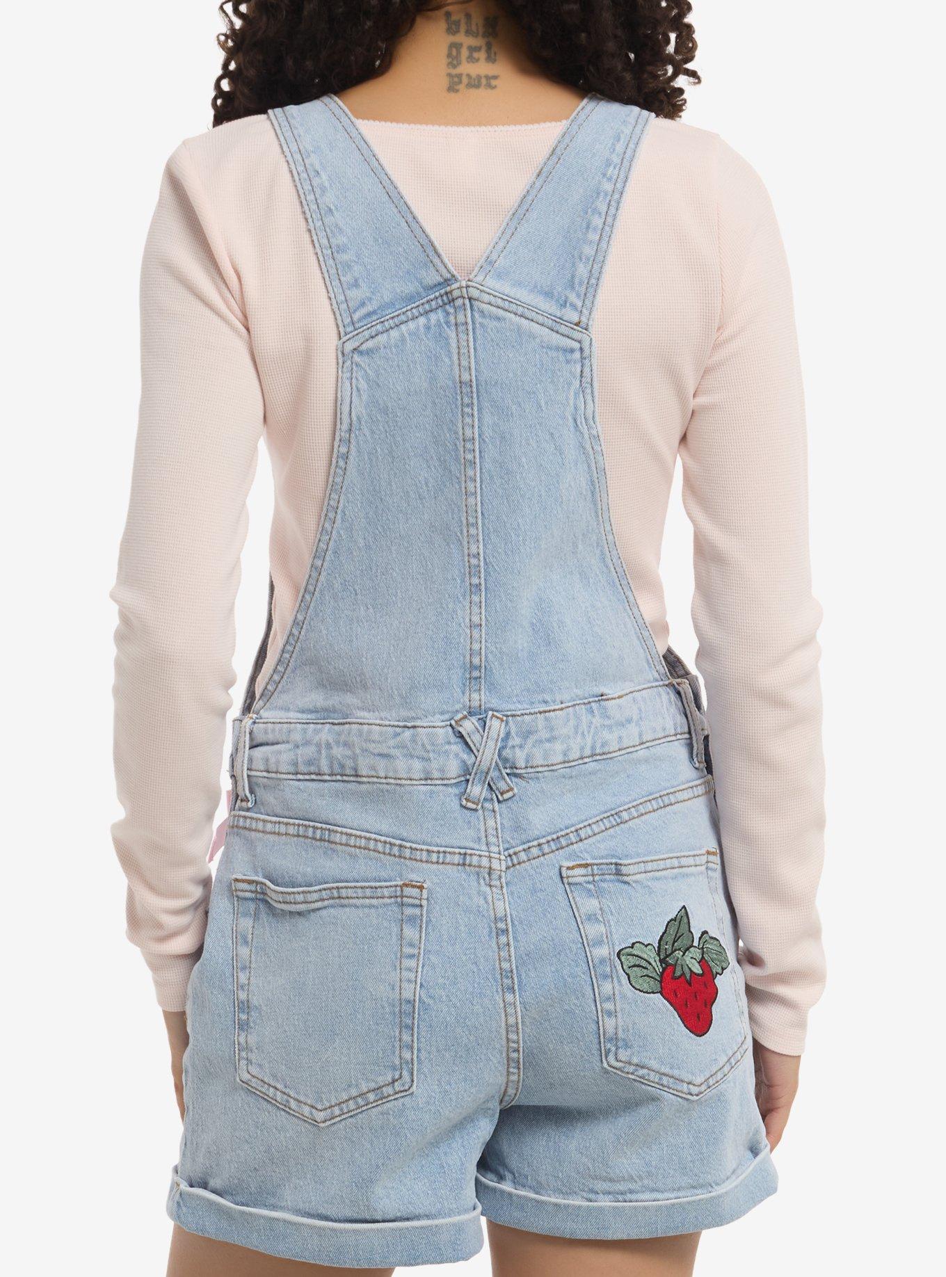 Strawberry Shortcake Embroidered Ribbon Lace Denim Shortalls, , hi-res