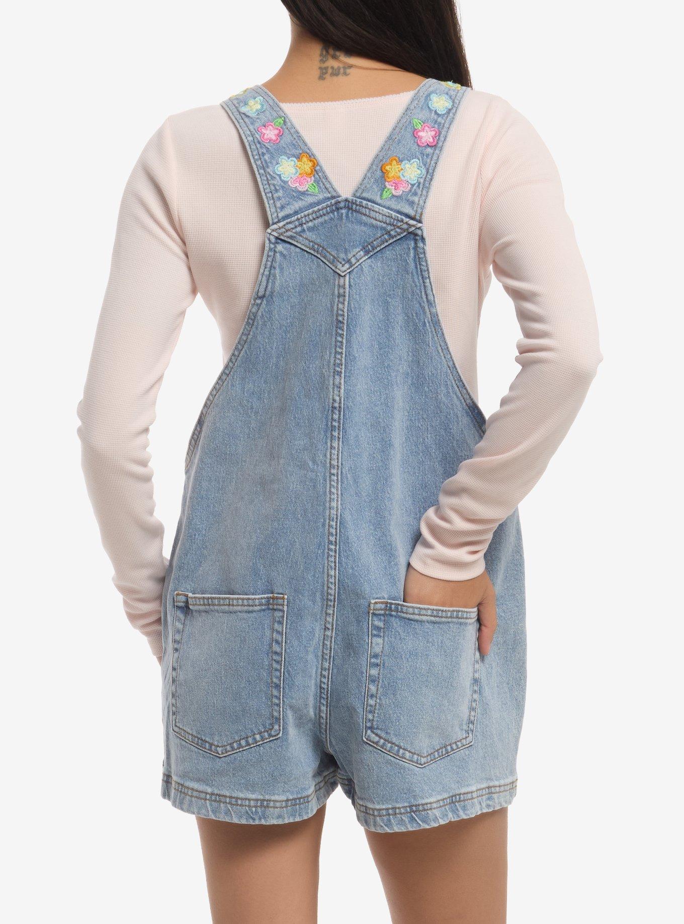 U*SA*HA*NA Flowers Oversized Denim Shortalls, MULTI, alternate