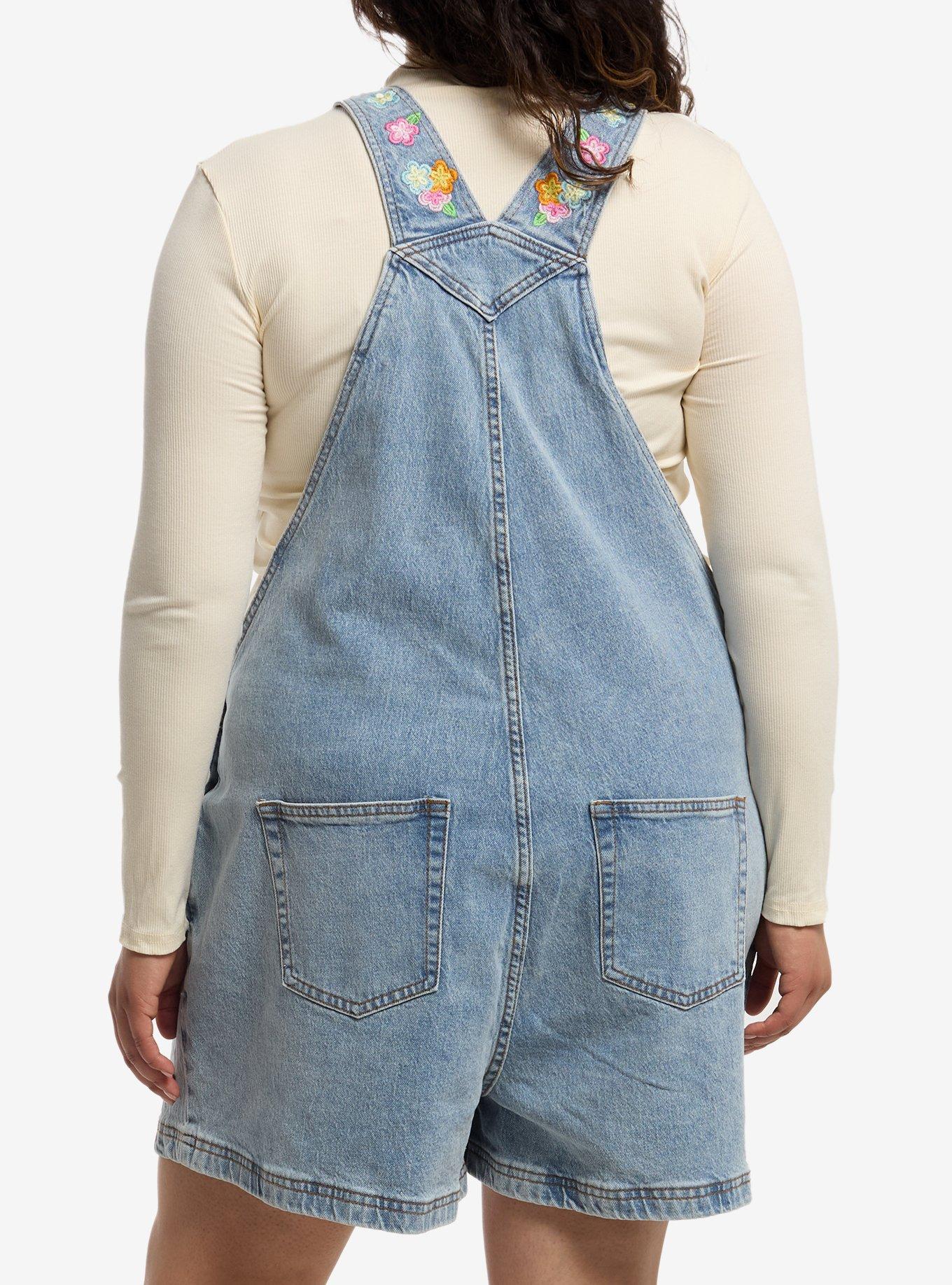 U*SA*HA*NA Flowers Oversized Denim Shortalls Plus Size, MULTI, alternate