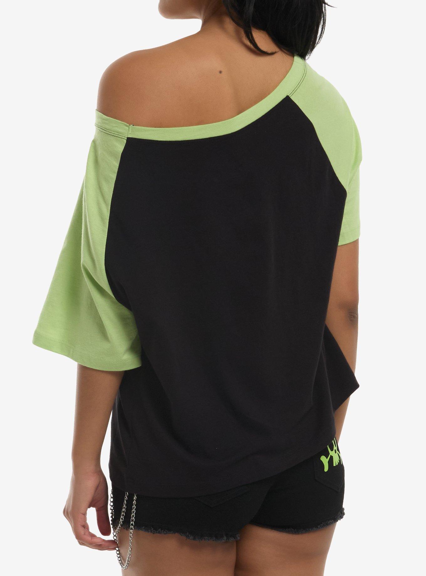 Invader Zim GIR Graffiti Girls Off-Shoulder T-Shirt, GREEN, alternate