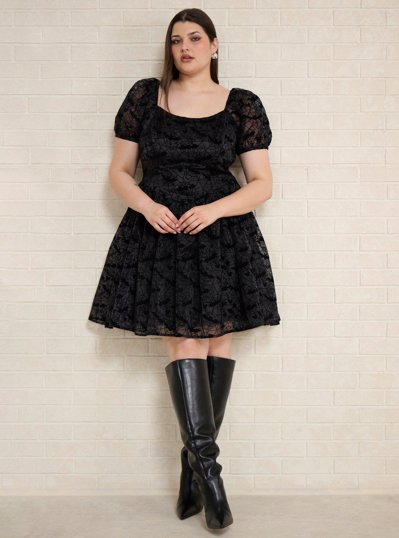 Disney Mickey Mouse Spiderweb Puff Sleeve Plus Size Dress - BoxLunch Exclusive, , hi-res