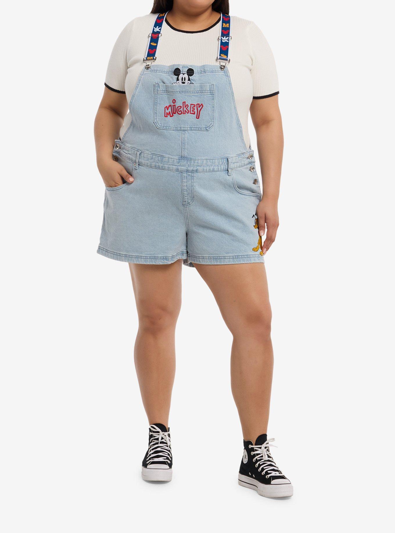 Disney Mickey Mouse Pluto Denim Shortalls Plus Size, , hi-res
