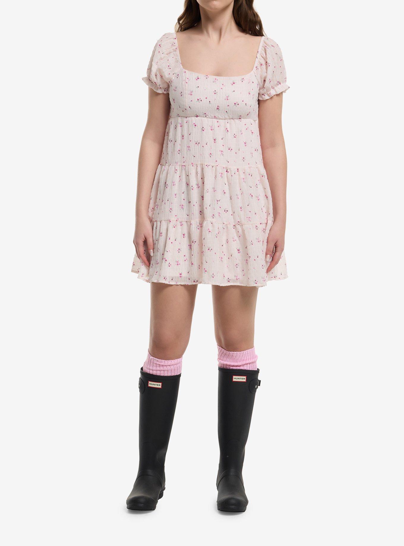 Pink Floral Tiered Babydoll Dress, , hi-res