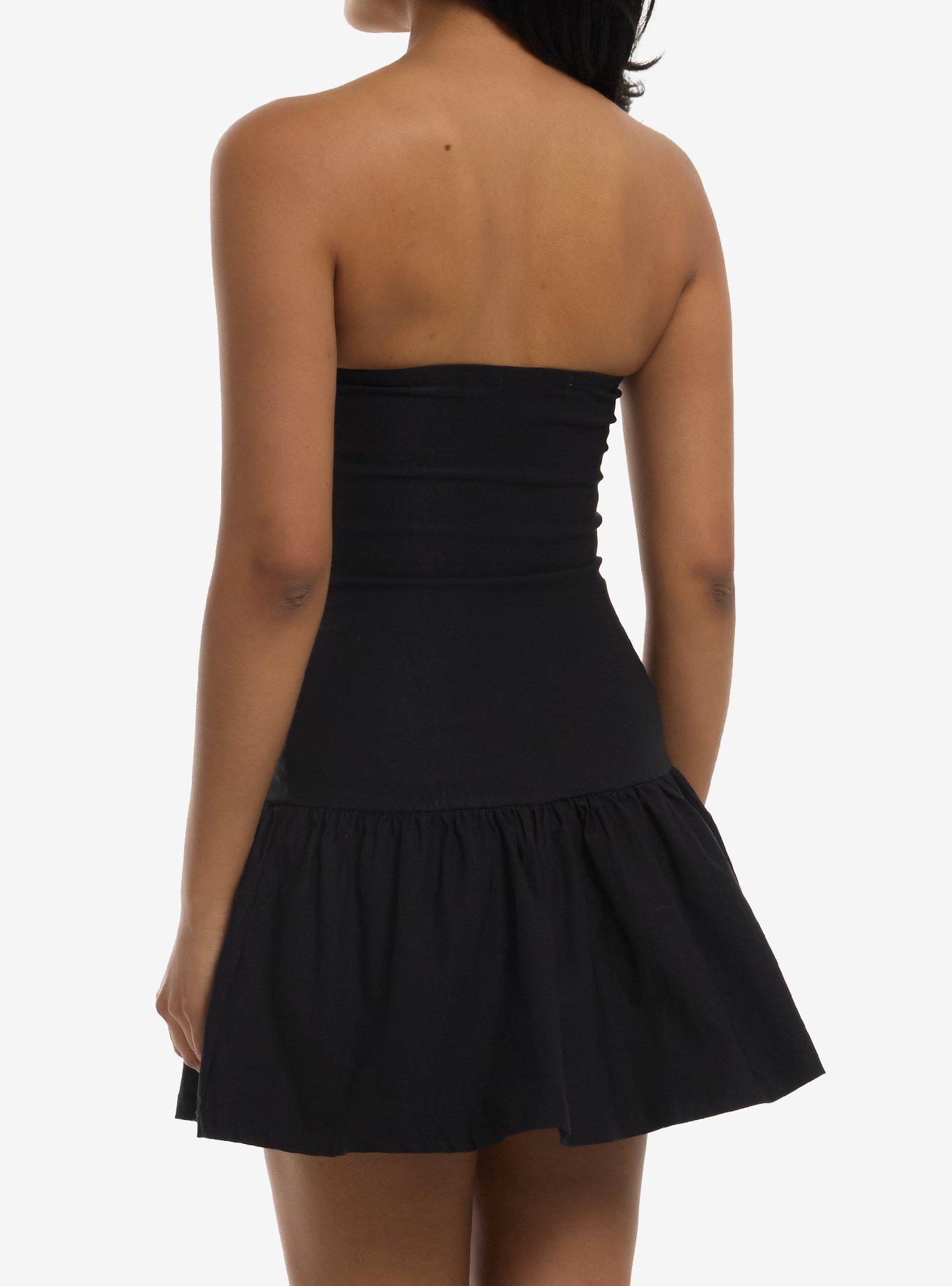 Black Foldover Strapless Dress, MULTI, alternate