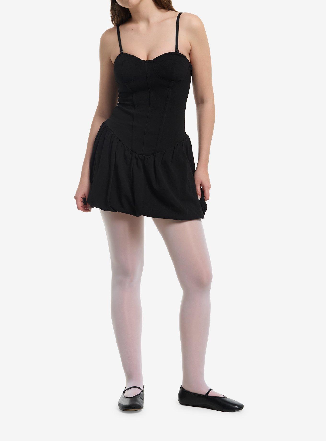 Black Bustier Bubble Mini Dress, , hi-res