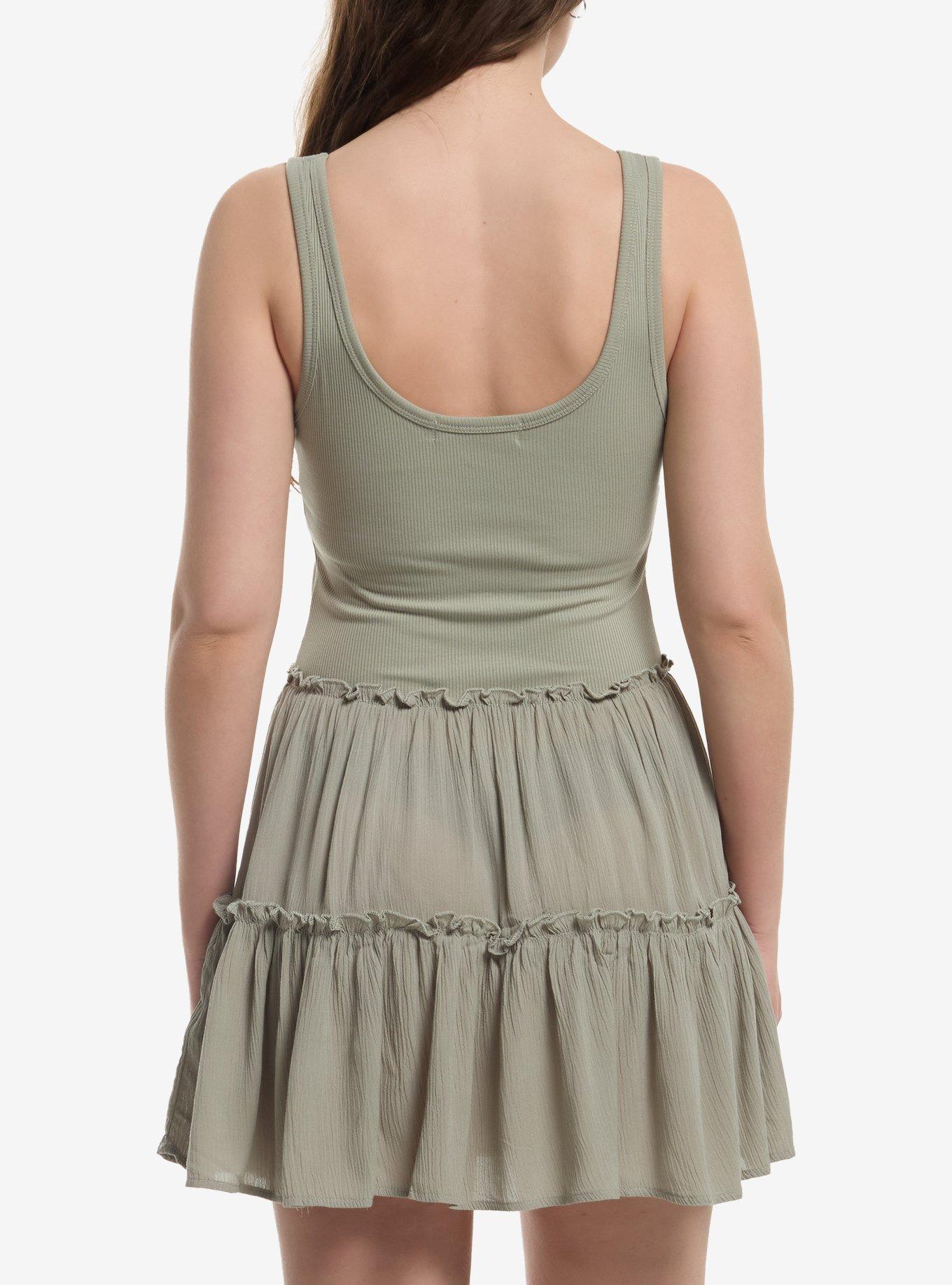 Sage Green Tiered Mini Dress, MULTI, alternate