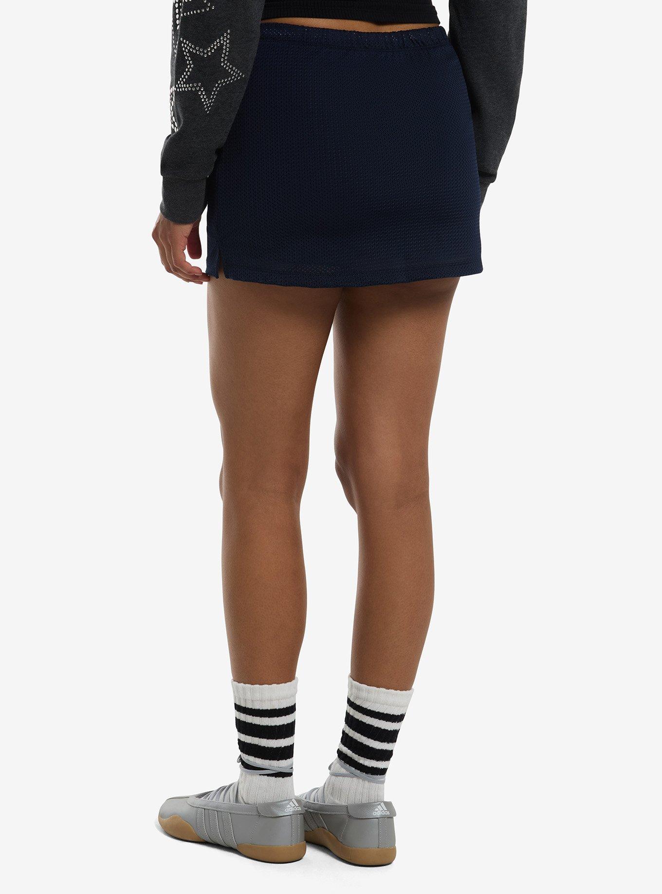 Navy Blue Mesh Mini Skirt, , hi-res