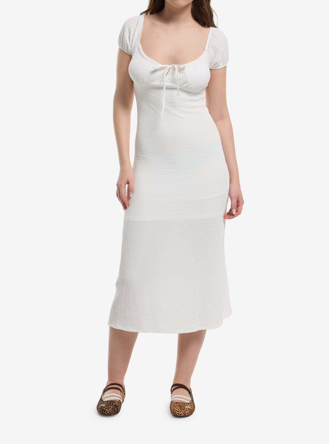 White Crinkle Puff Sleeve Midaxi Dress, , hi-res