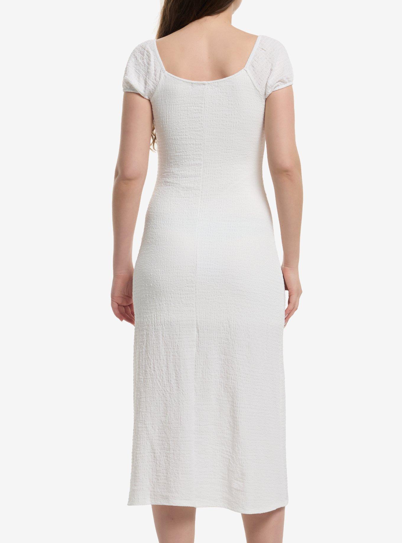 White Crinkle Puff Sleeve Midaxi Dress, MULTI, alternate