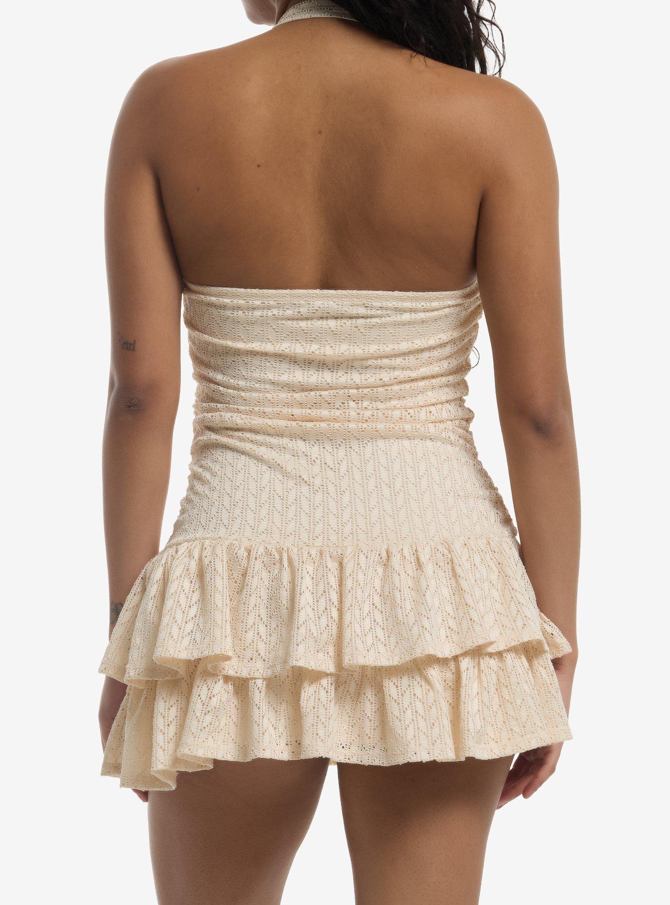 Cream Ruffle Halter Mini Dress, MULTI, alternate
