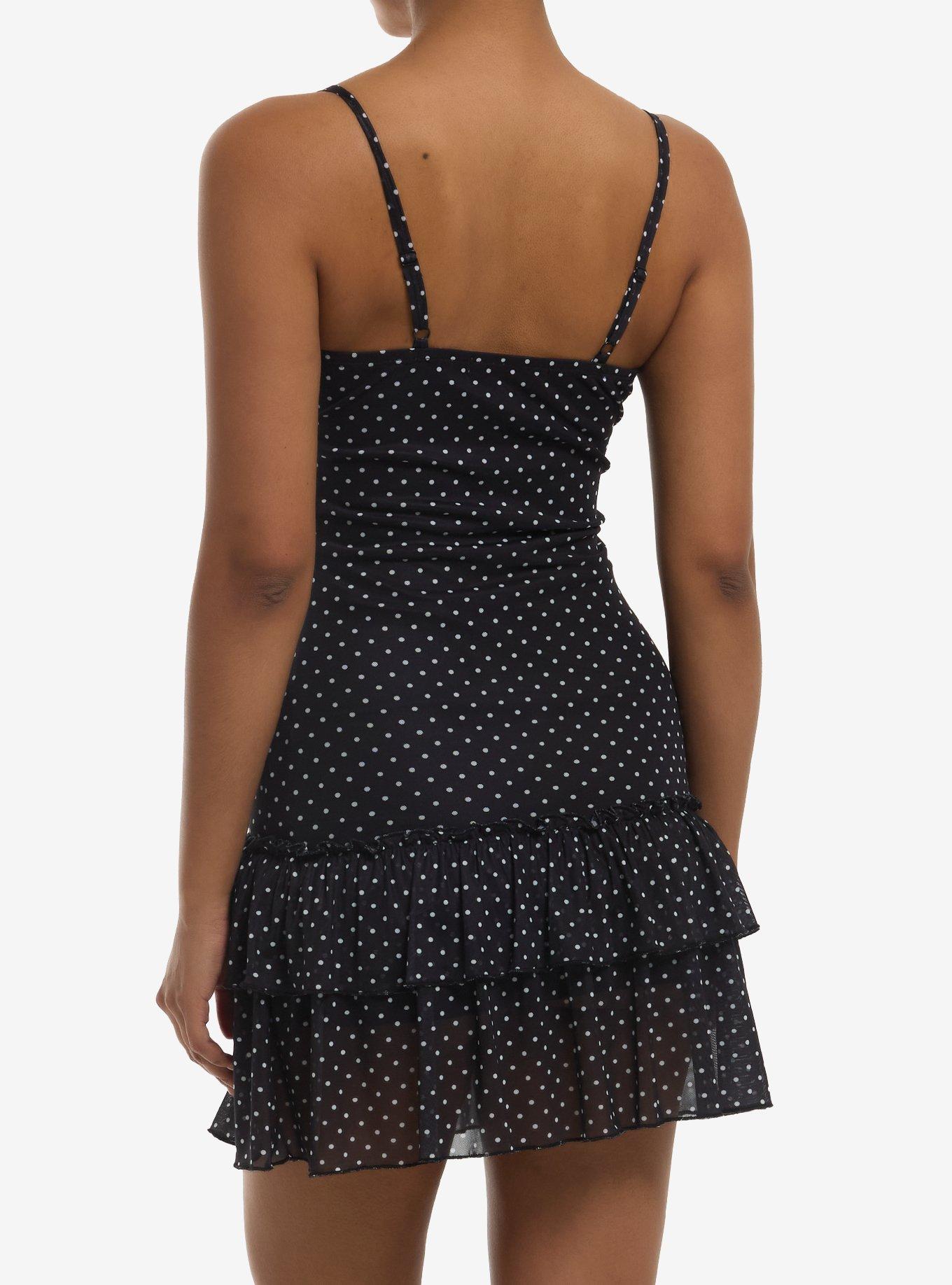 Black & White Polka Dot Lace Tiered Mini Dress, MULTI, alternate