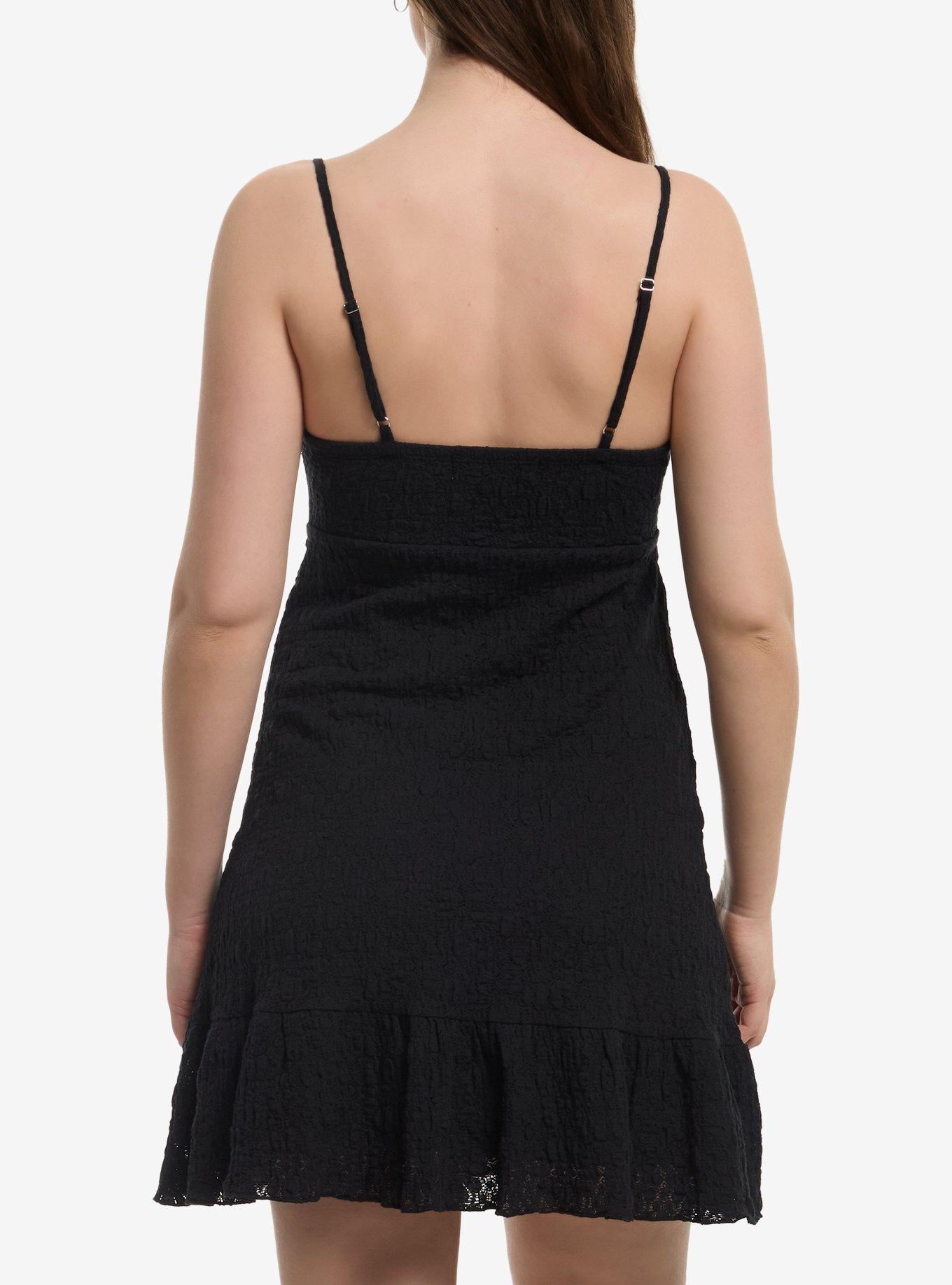 Black Crinkle Lace Trim Mini Dress, MULTI, alternate