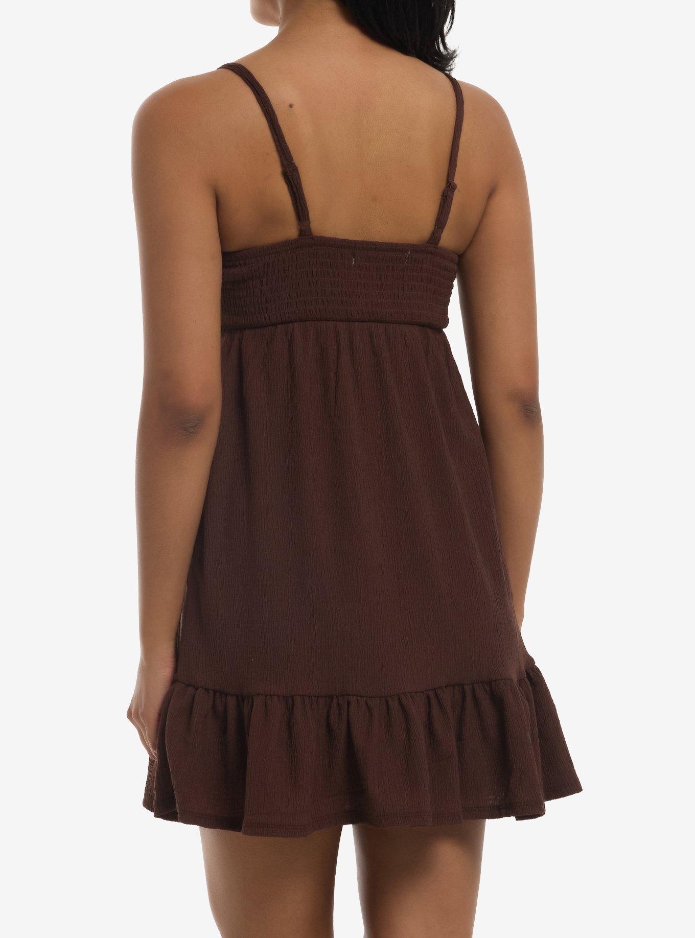 Brown Knit Tiered Babydoll Mini Dress, MULTI, alternate