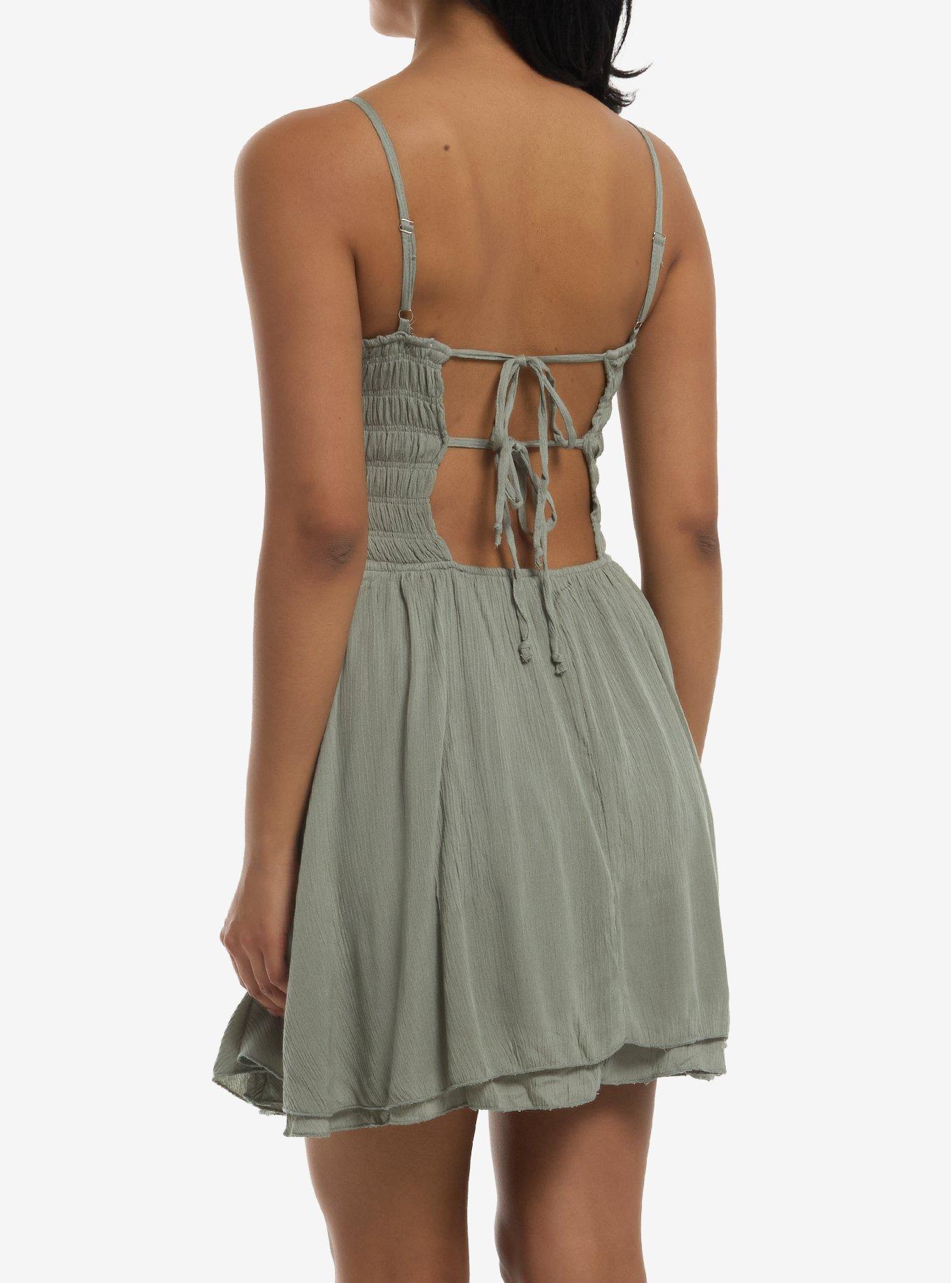 Olive Green Smocked Ruffle Mini Dress, MULTI, alternate