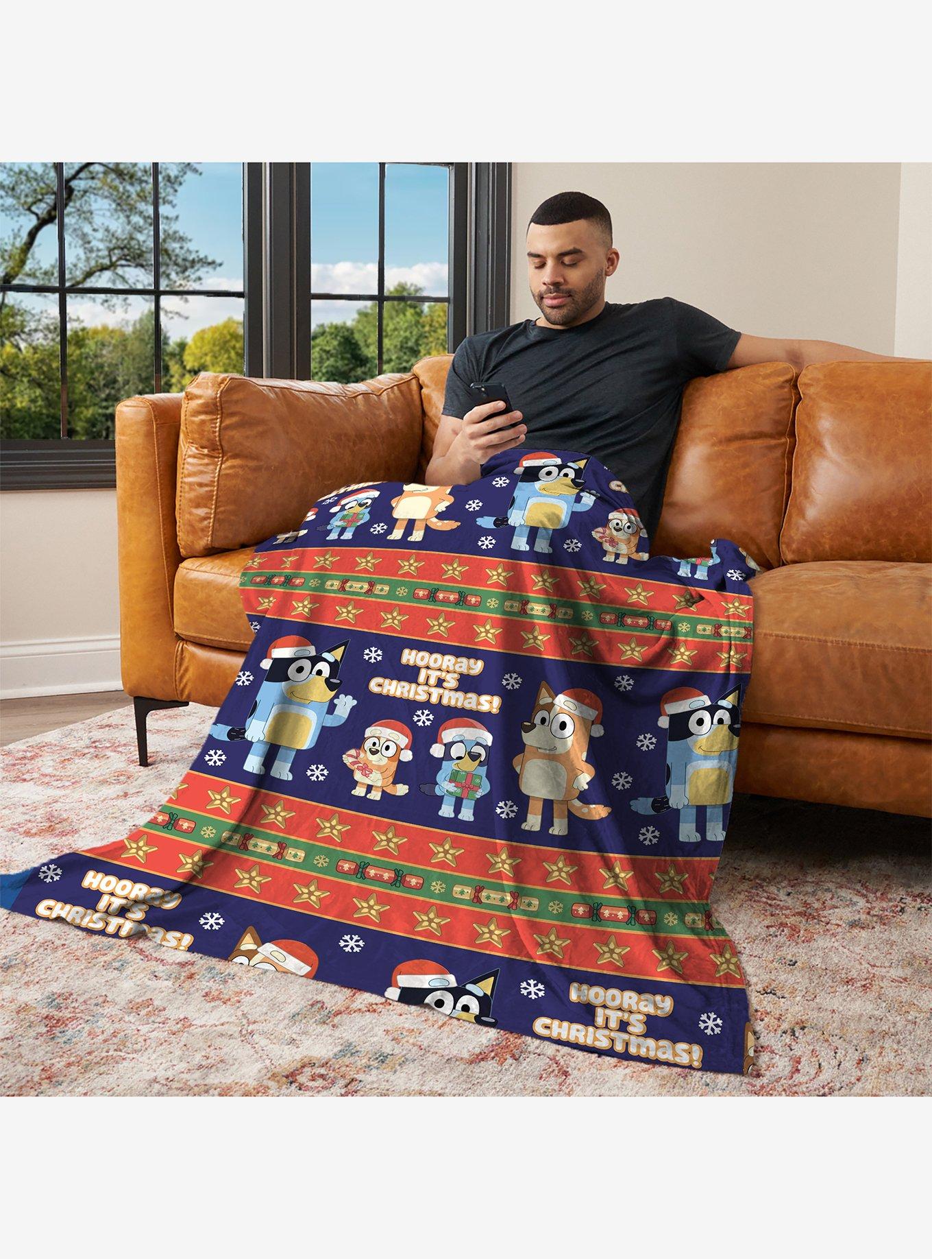 Bluey Holiday Stripe Heelers Silk Touch Throw Blanket, , hi-res