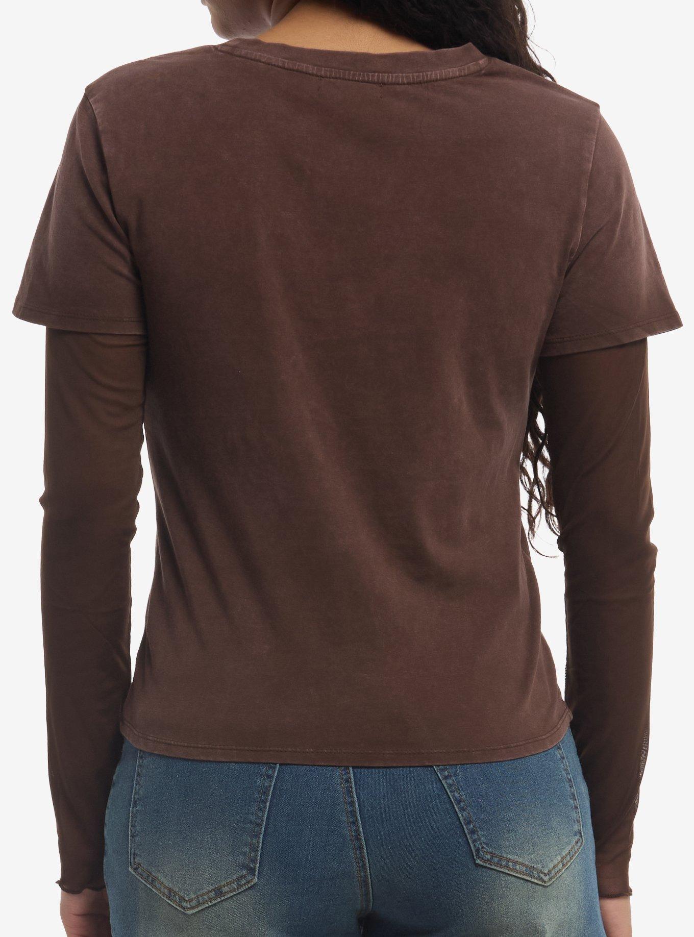 Social Collision Brown Skull Filigree Mesh Girls Twofer Top, MULTI, alternate - view 3