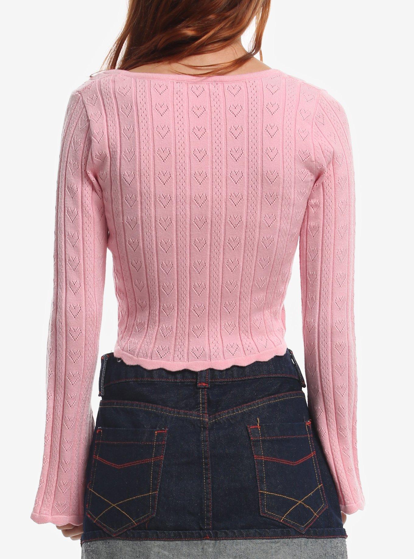 Sweet Society Pink Heart Pointelle Girls Long-Sleeve Top, MULTI, alternate - view 3