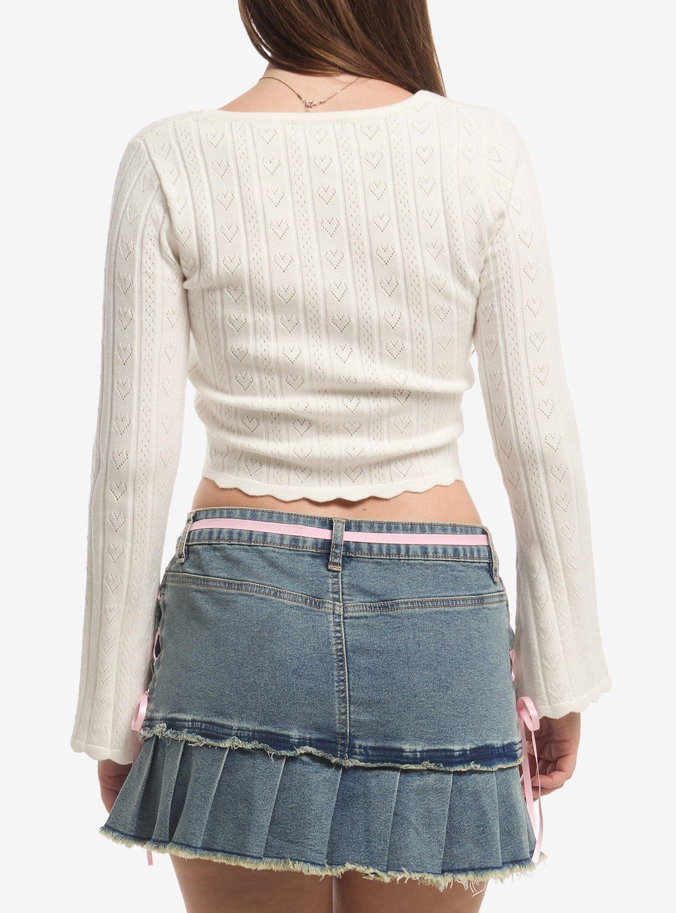 White Heart Pointelle Girls Crop Long-Sleeve Top, MULTI, alternate - view 3