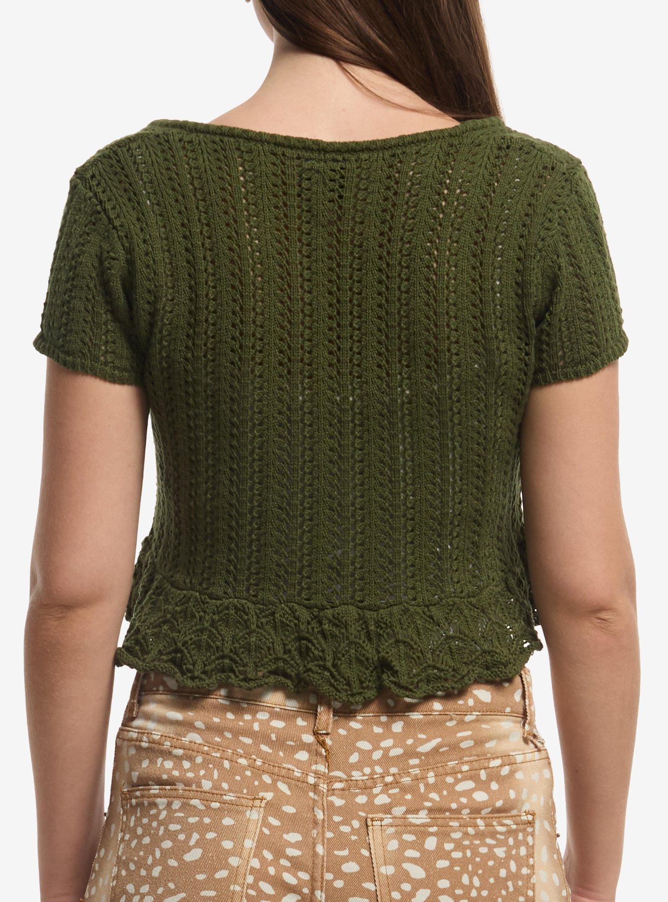 Thorn & Fable Green Pointelle Girls Short-Sleeve Cardigan, MULTI, alternate - view 3