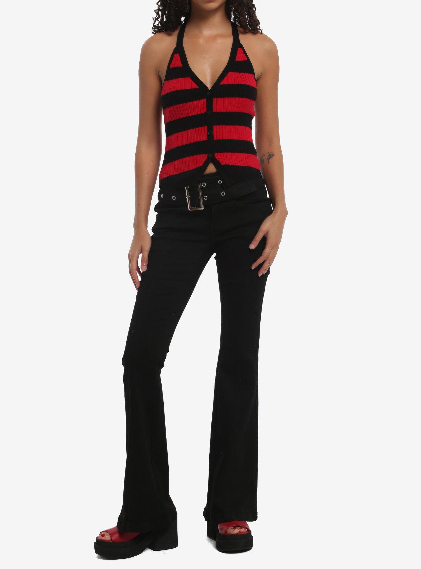 Black & Red Stripe Knit Girls Halter Top, , hi-res