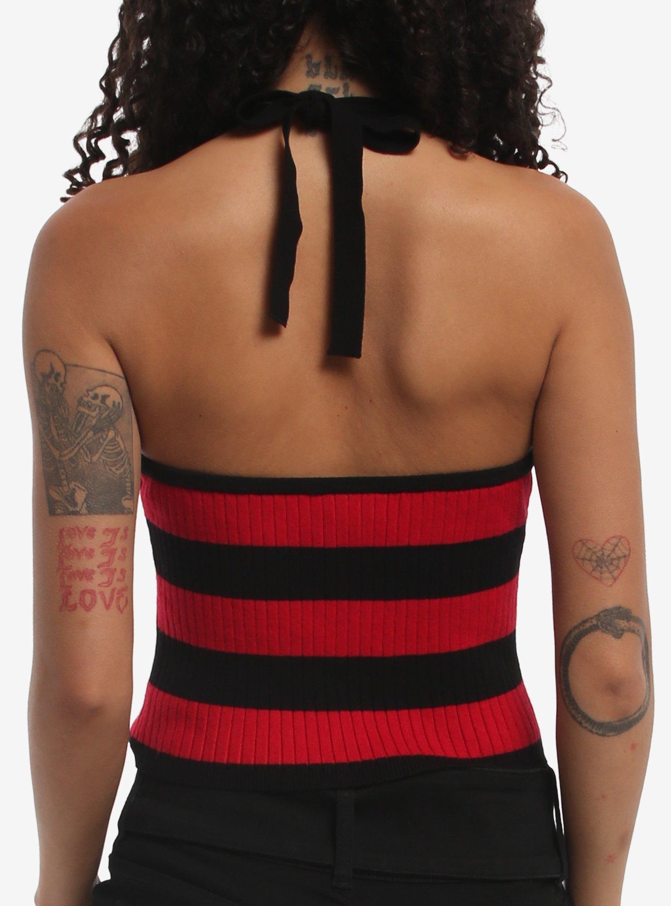 Black & Red Stripe Knit Girls Halter Top, MULTI, alternate - view 3