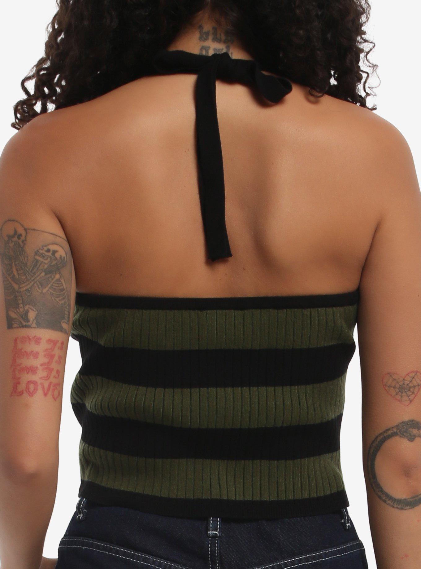 Black & Green Stripe Knit Girls Halter Top, MULTI, alternate - view 3