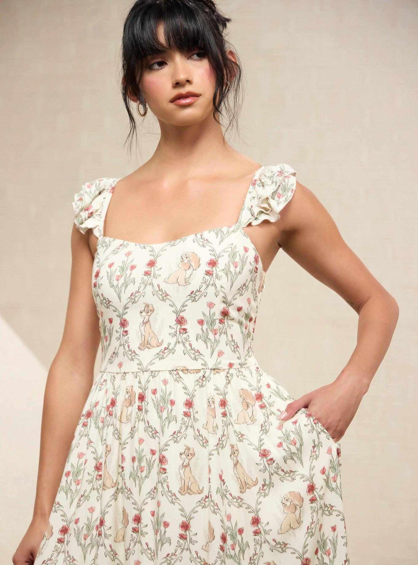 Disney Lady & The Tramp Floral Ruffle Tank Dress - BoxLunch Exclusive, PEACH, alternate - view 4