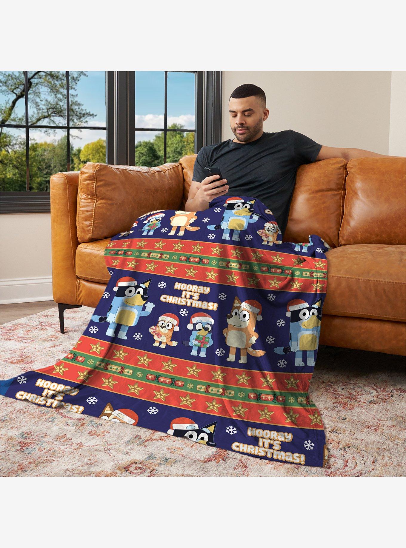 Bluey Holiday Stripe Heelers Silk Touch Throw Blanket, , hi-res