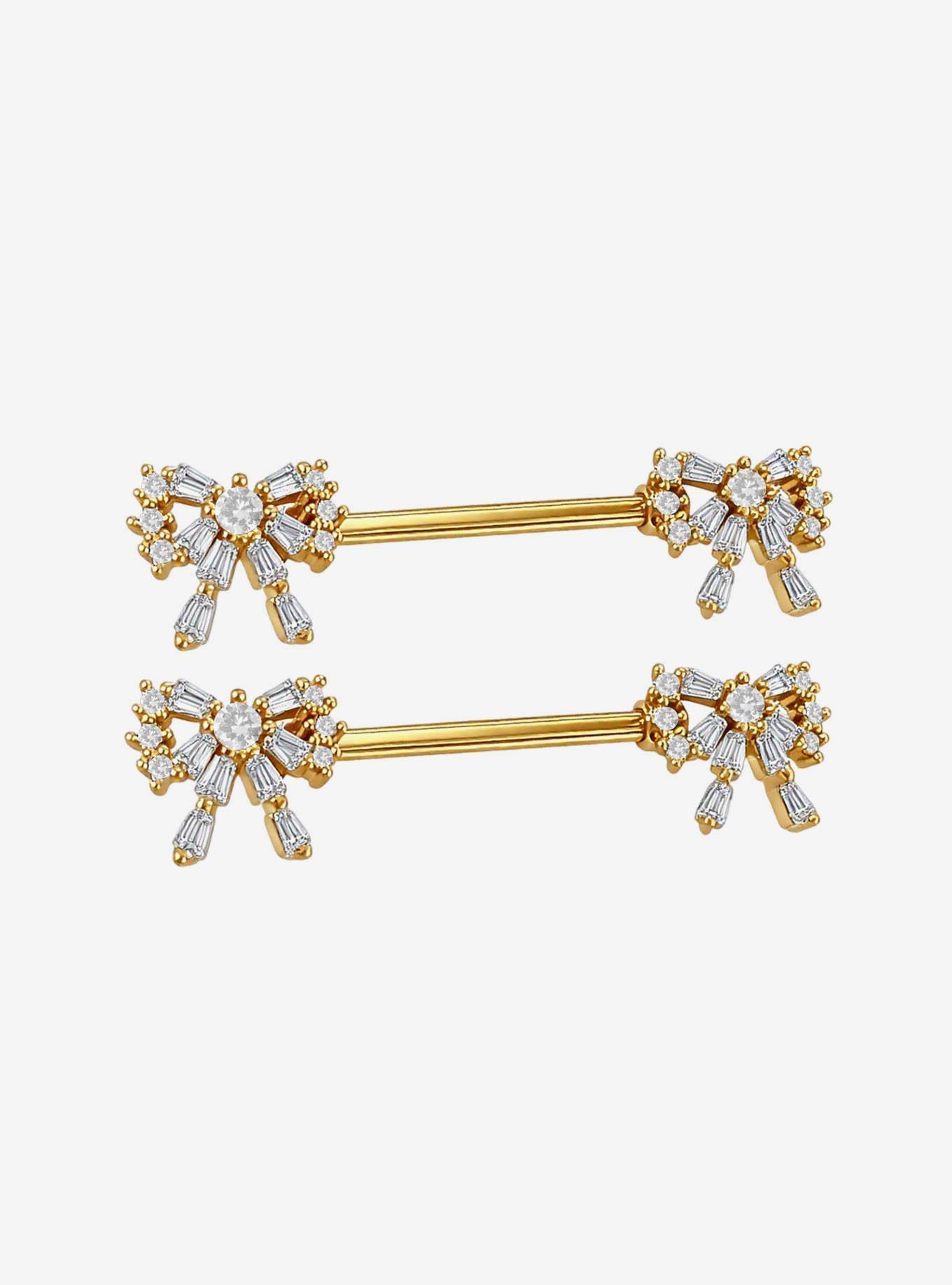 Steel Gold Bling Bow Navel Barbell 2 Pack, , hi-res