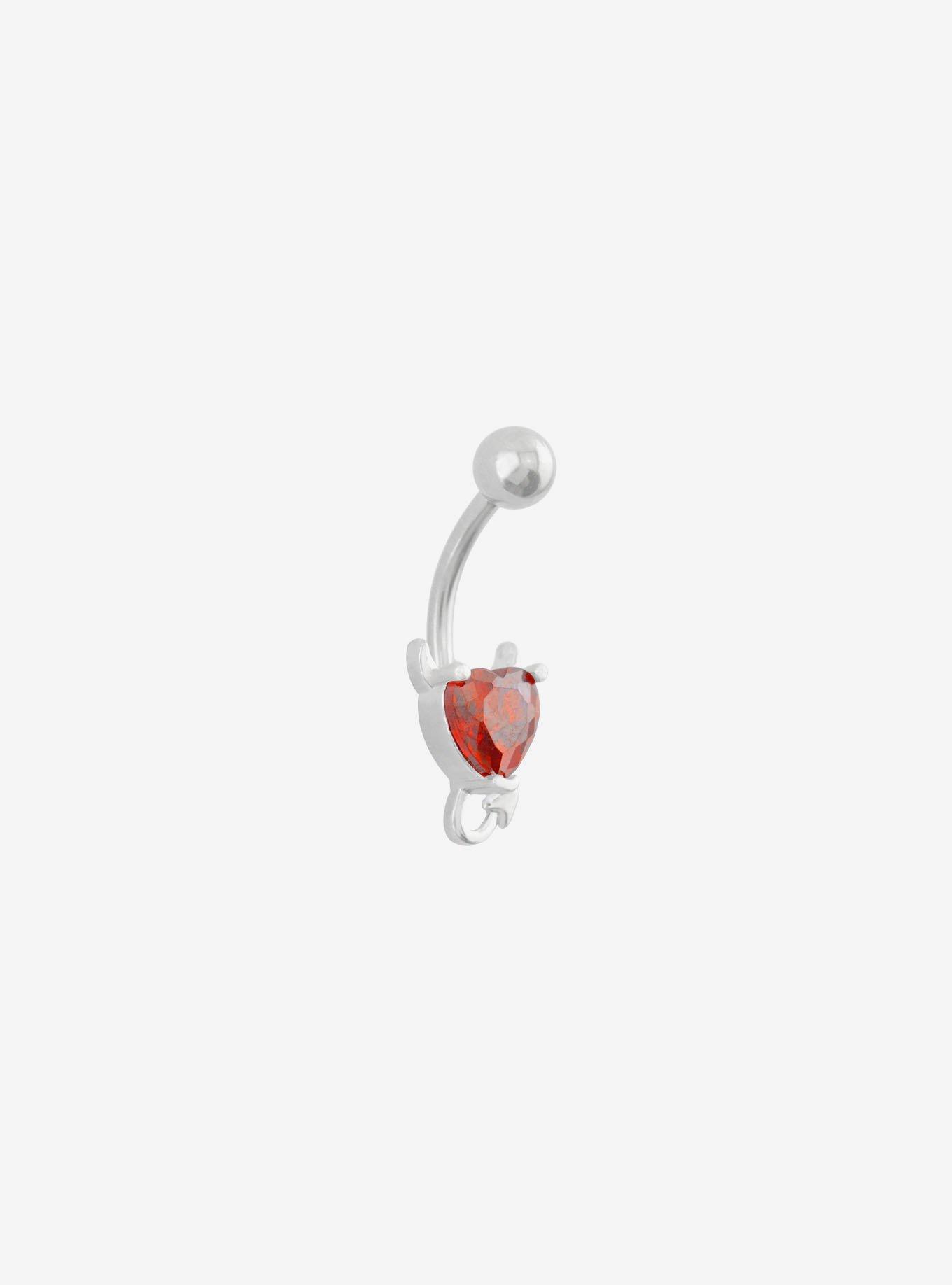 Steel Devil Heart Navel Barbell, , hi-res