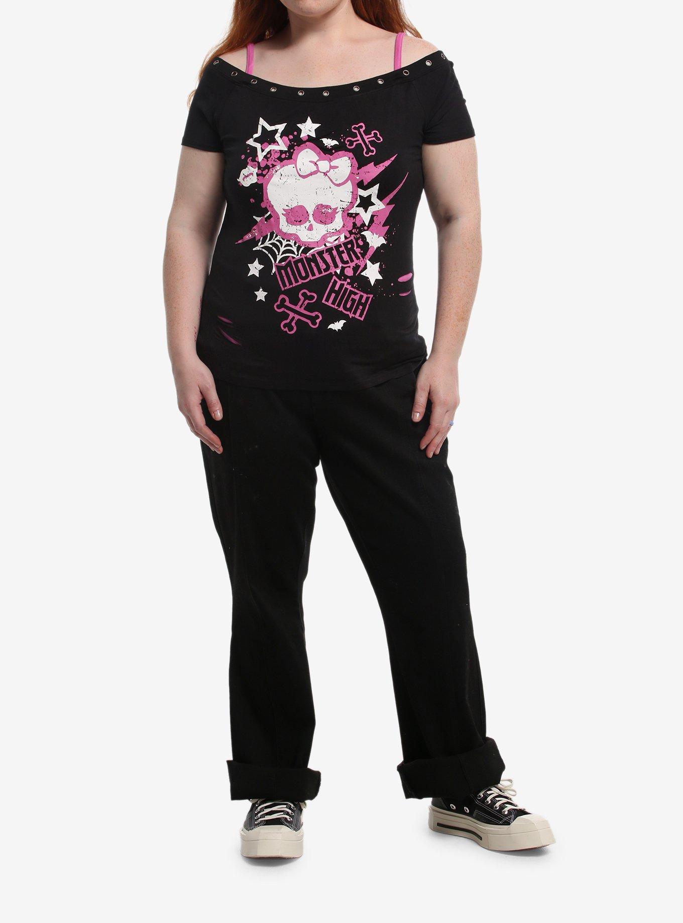 Monster High Skullette Grommet Girls Cold-Shoulder Top Plus Size, , hi-res