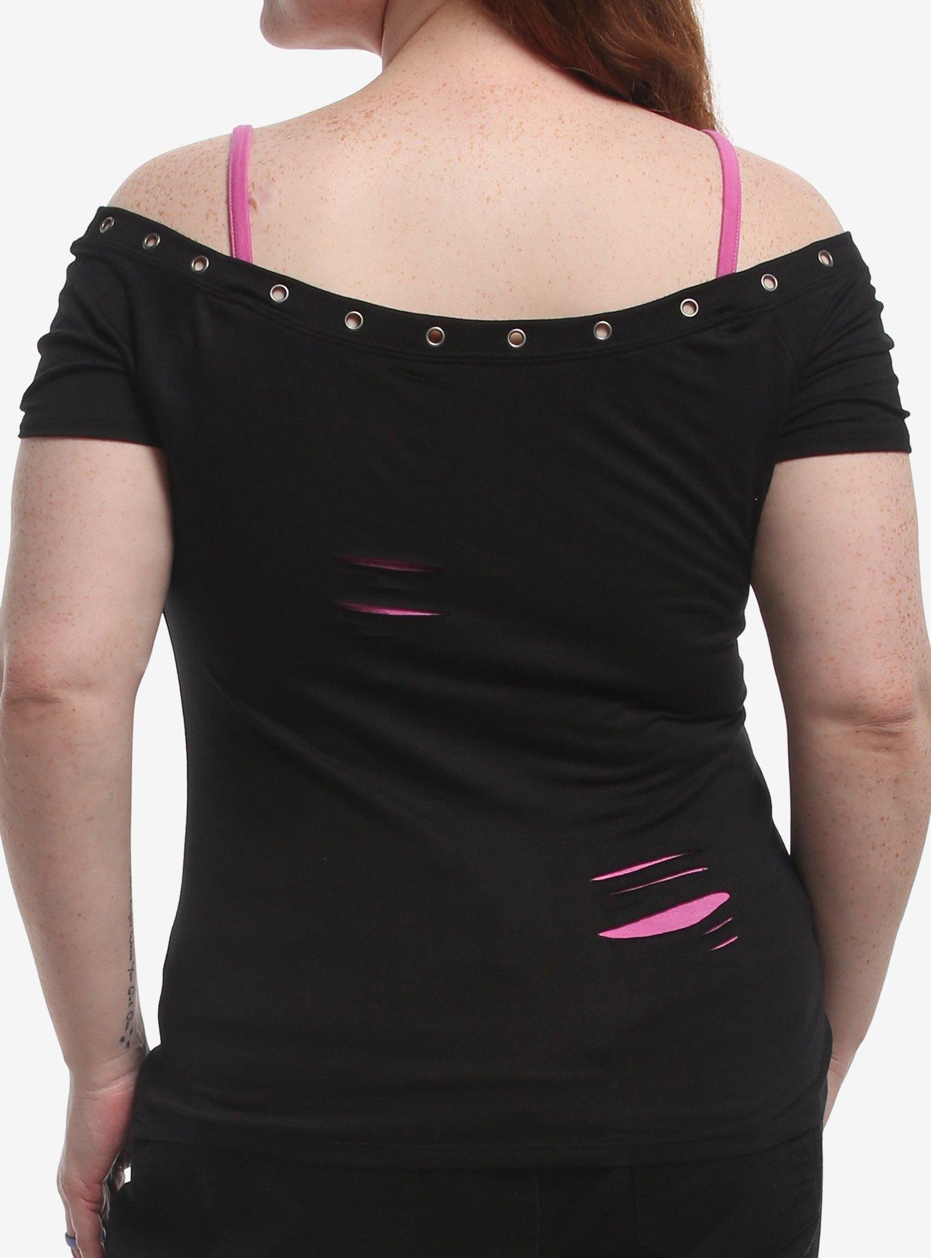 Monster High Skullette Grommet Girls Cold-Shoulder Top Plus Size, PINK, alternate - view 3