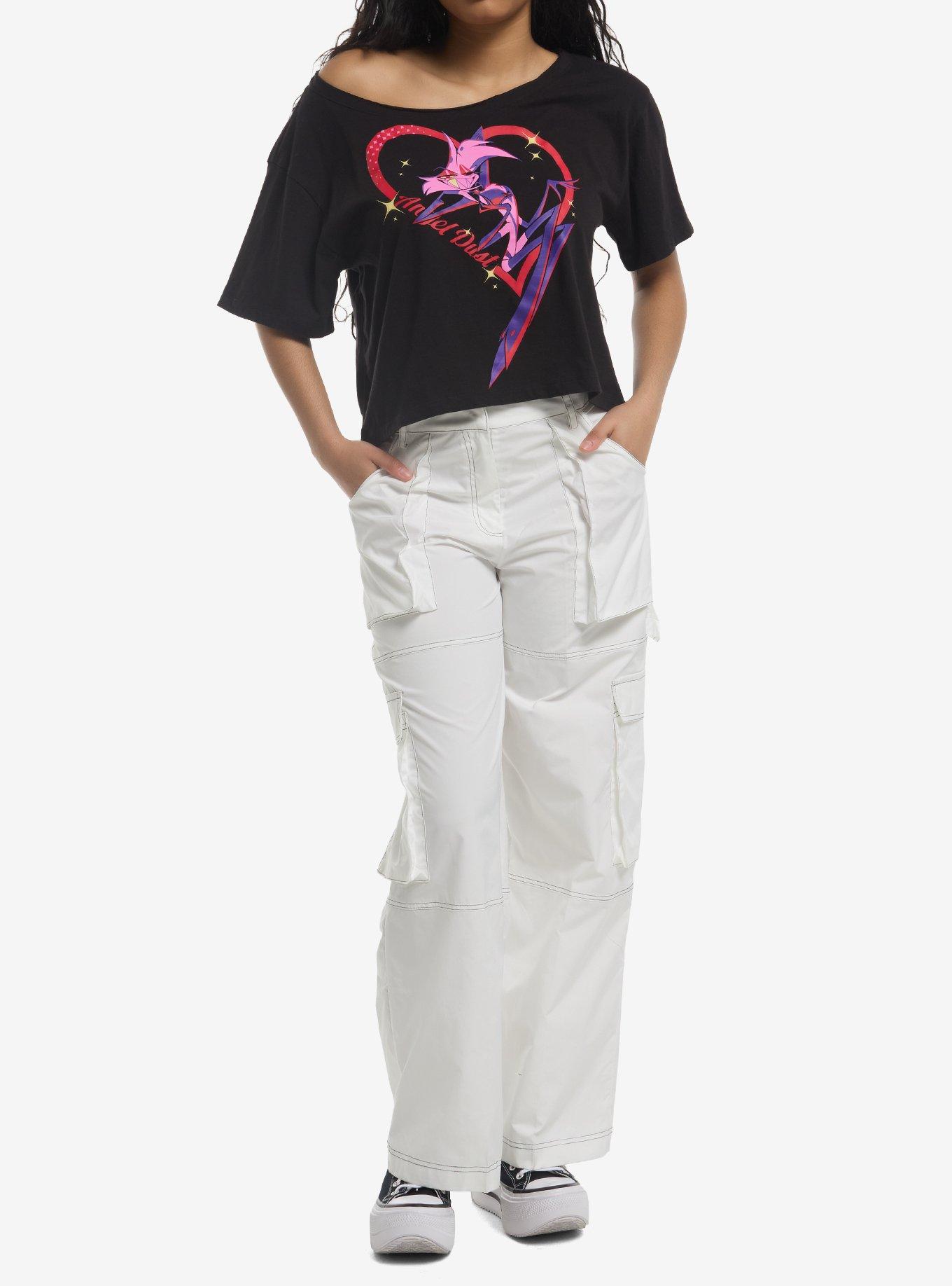 Hazbin Hotel Angel Dust Tonal Heart Off-Shoulder Girls T-Shirt, , hi-res