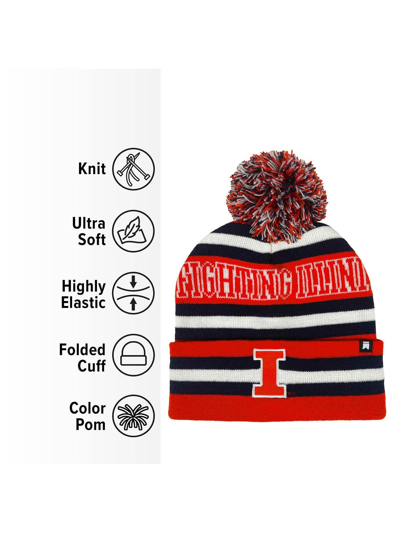 University of Illinois Block Stripes Knit Pom Beanie, , alternate
