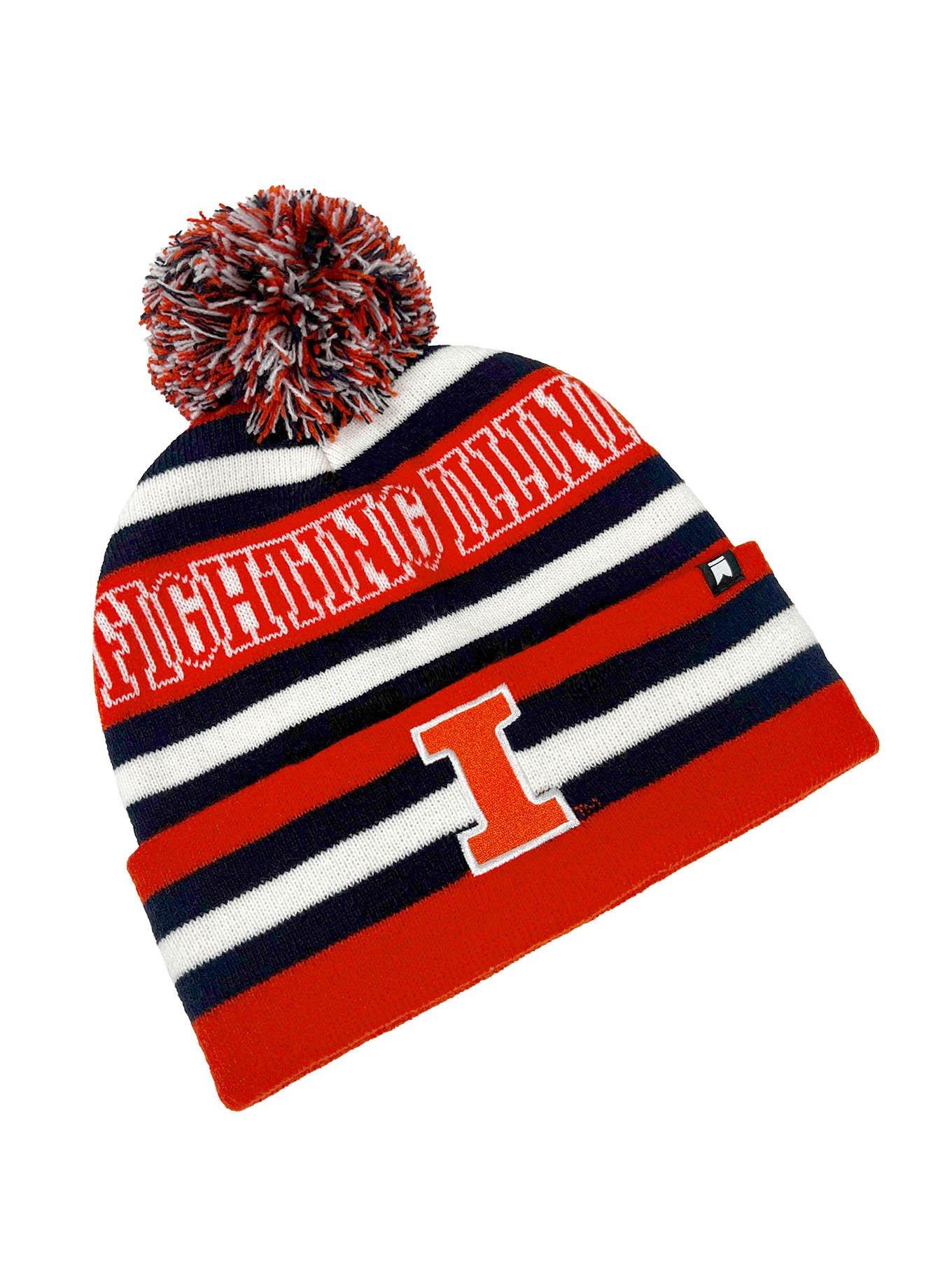 University of Illinois Block Stripes Knit Pom Beanie, , alternate