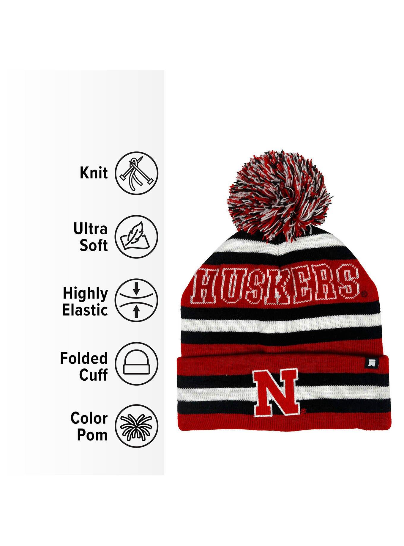 University of Nebraska Block Stripes Knit Pom Beanie, , alternate
