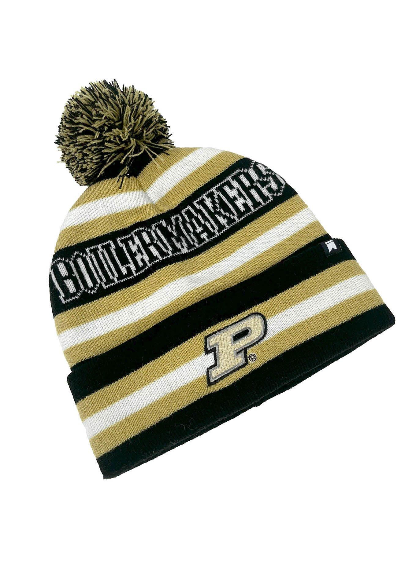 Purdue University Block Stripes Knit Pom Beanie, , alternate