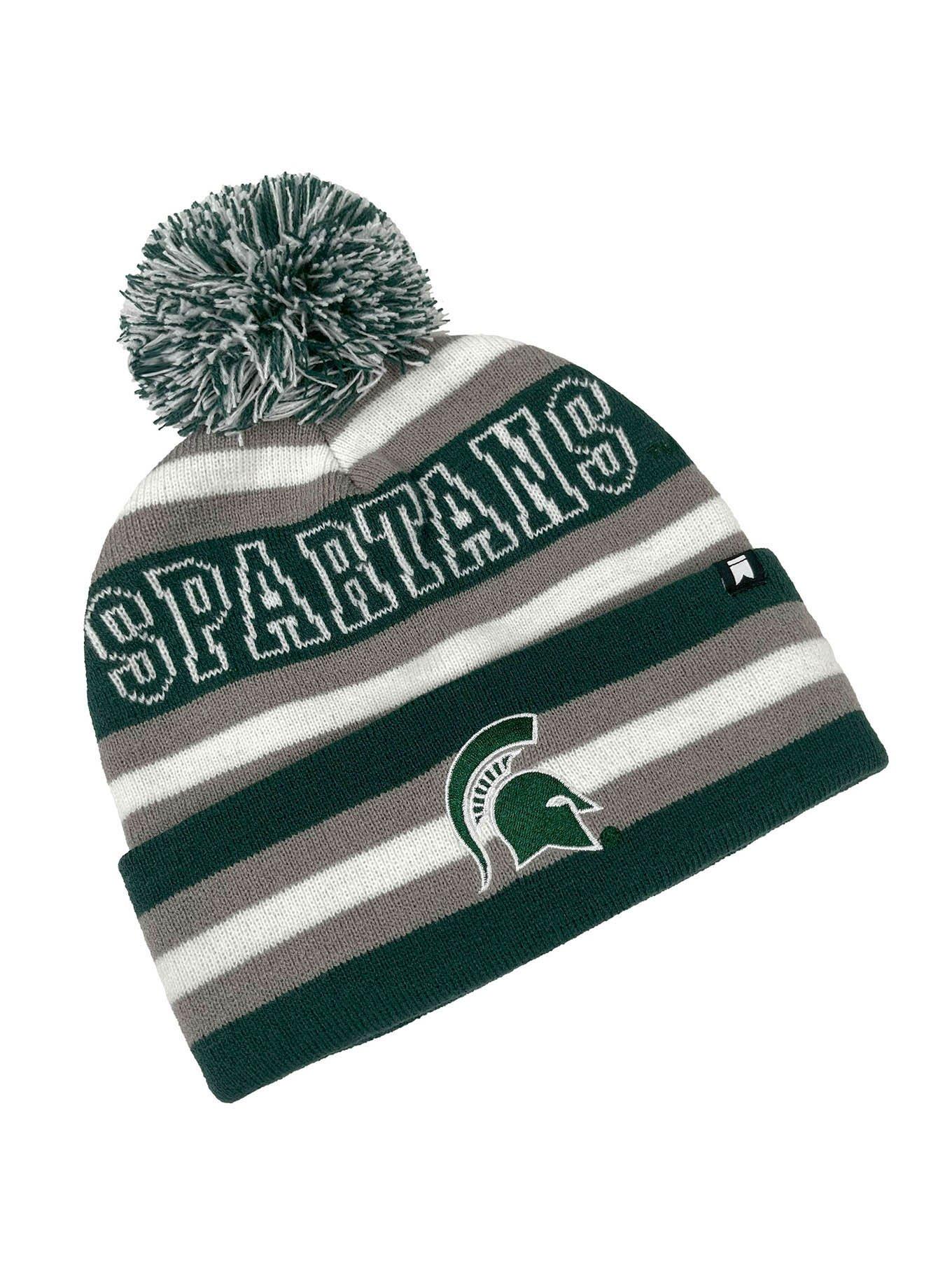 Michigan State University Block Stripes Knit Pom Beanie, , alternate