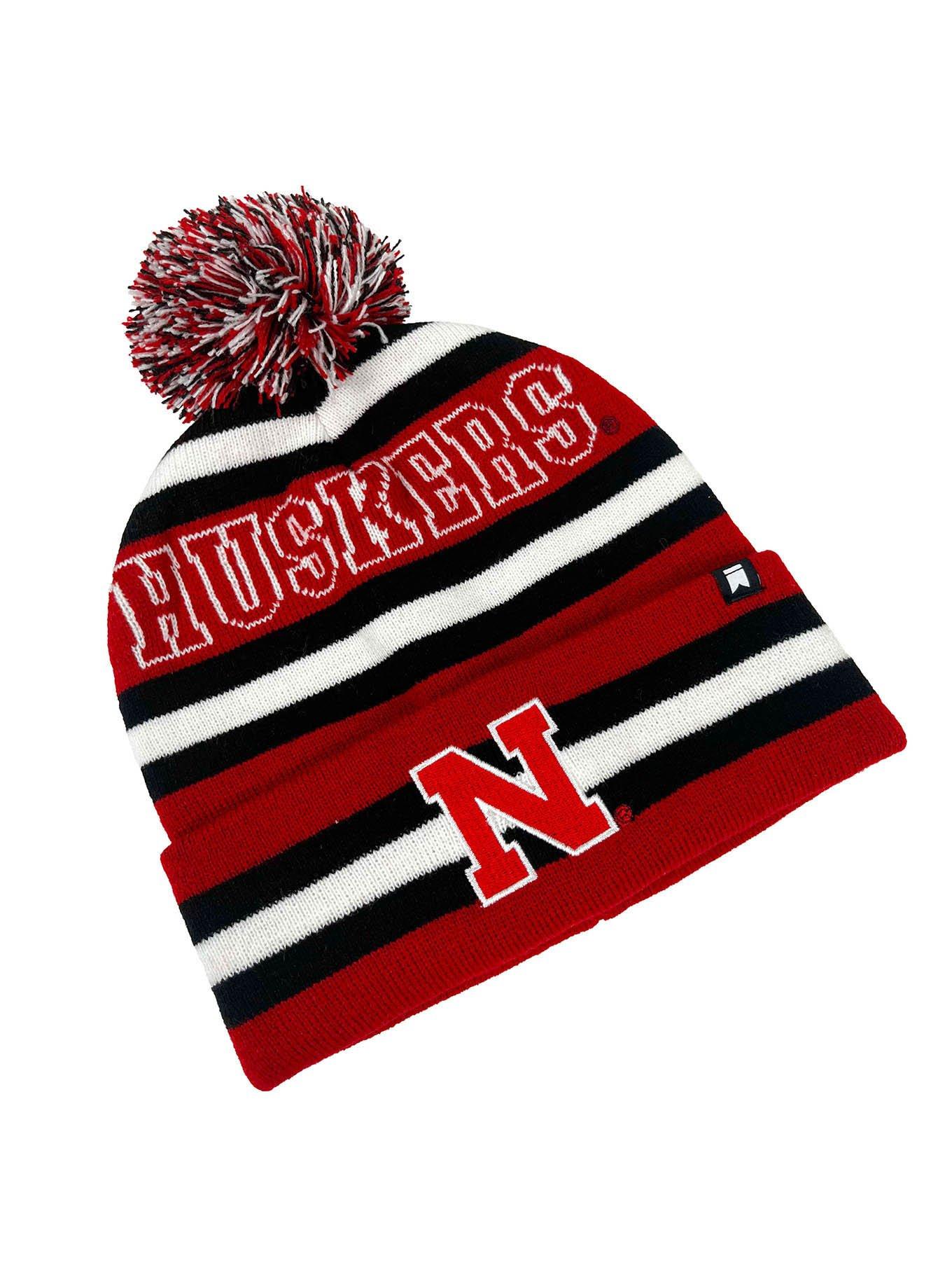 University of Nebraska Block Stripes Knit Pom Beanie, , alternate