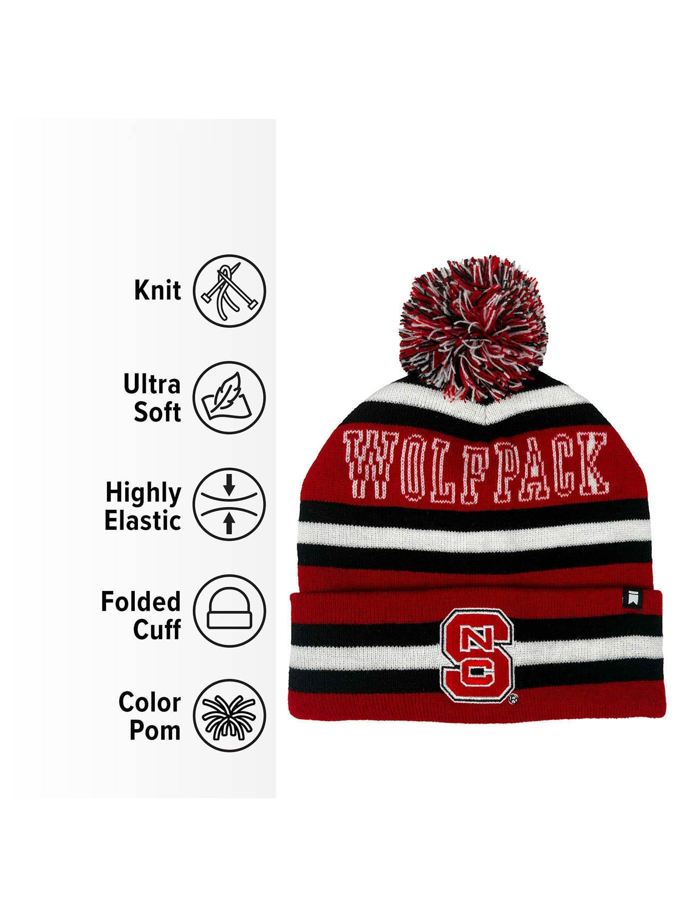 North Carolina State University Block Stripes Knit Pom Beanie, , alternate