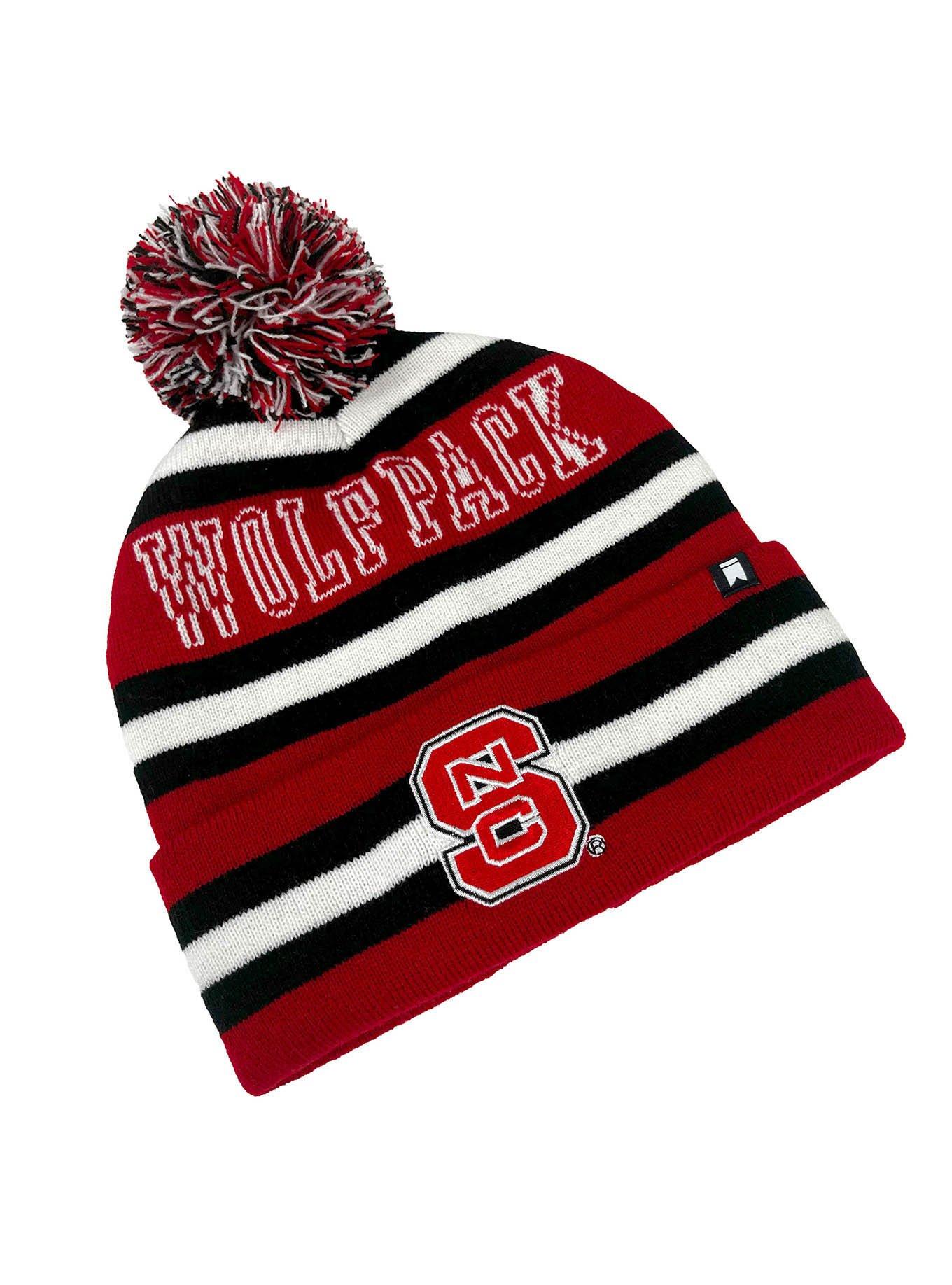 North Carolina State University Block Stripes Knit Pom Beanie, , alternate