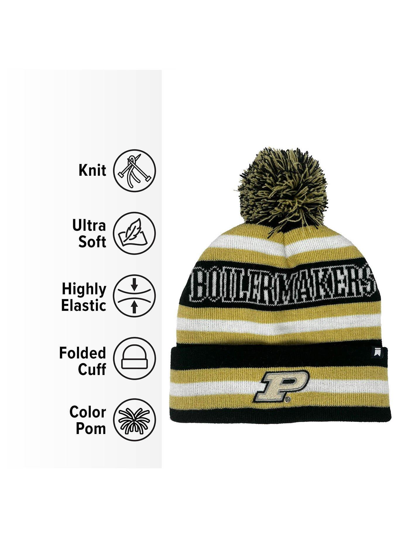 Purdue University Block Stripes Knit Pom Beanie